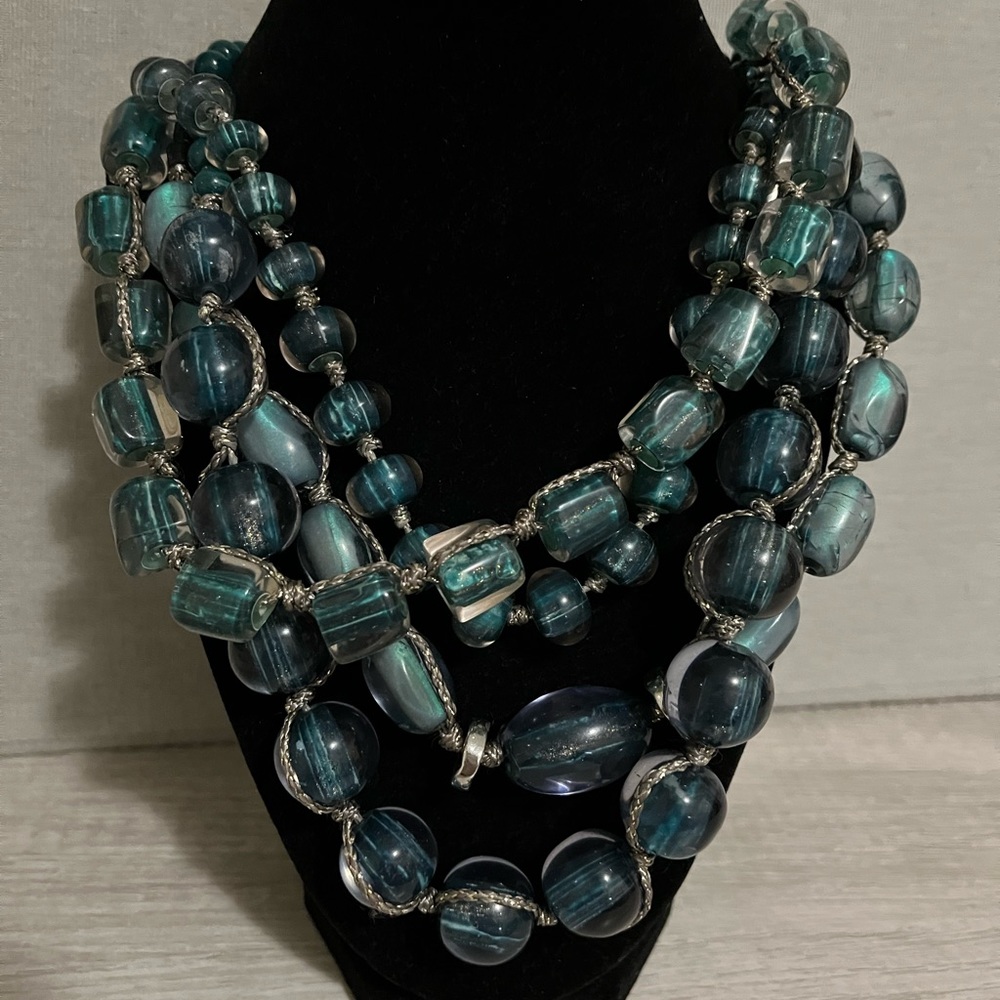 Chico's Anne Short Teal Stone Multi-Strand Necklace - Picture 3 of 3